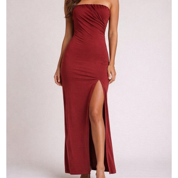 Free People Dresses & Skirts - Free People Haley Strapless Maxi Dress M Rust Ruched Bodycon Slit Stretch Sexy